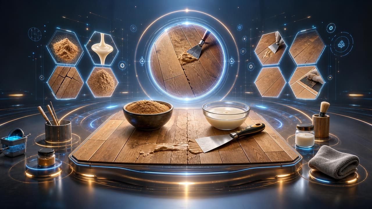 Première image de la recette Mastic Teinté DIY pour Reboucher les Microfissures d’un Parquet en Bois