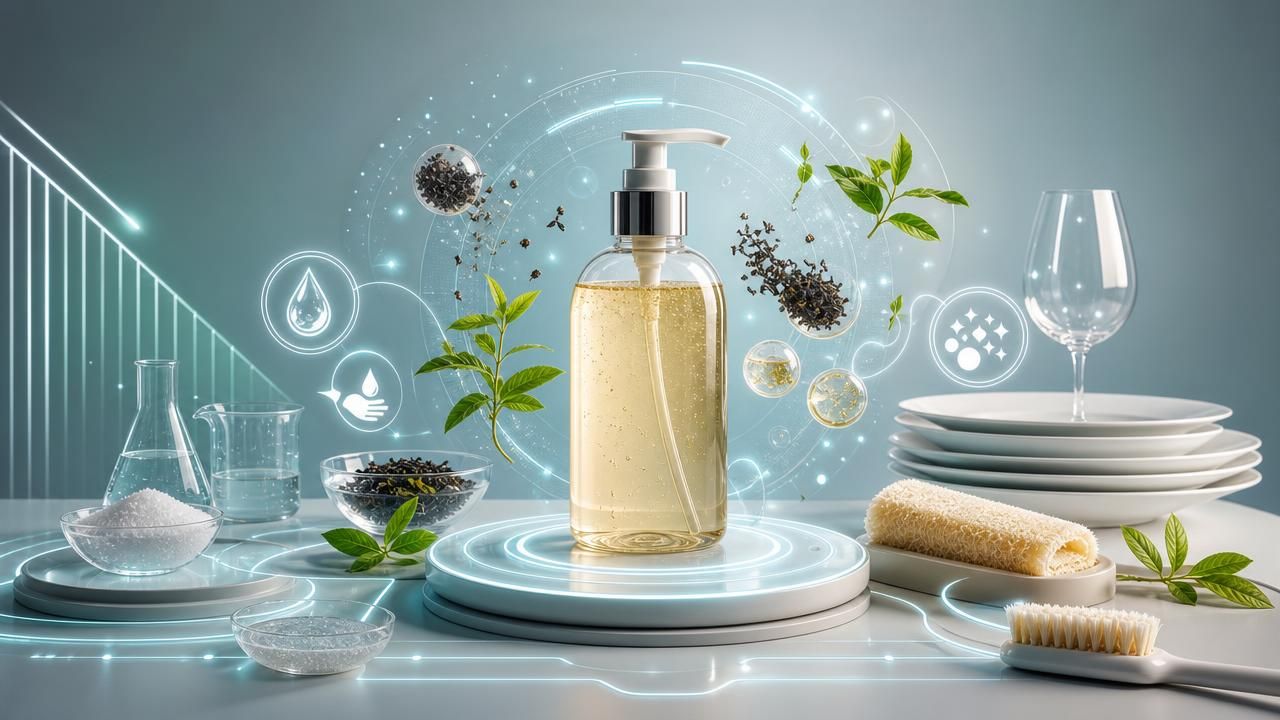 Première image de la recette Liquide Vaisselle Maison Thé Noir & Verveine : Recette DIY Dégraissante et Parfumée
