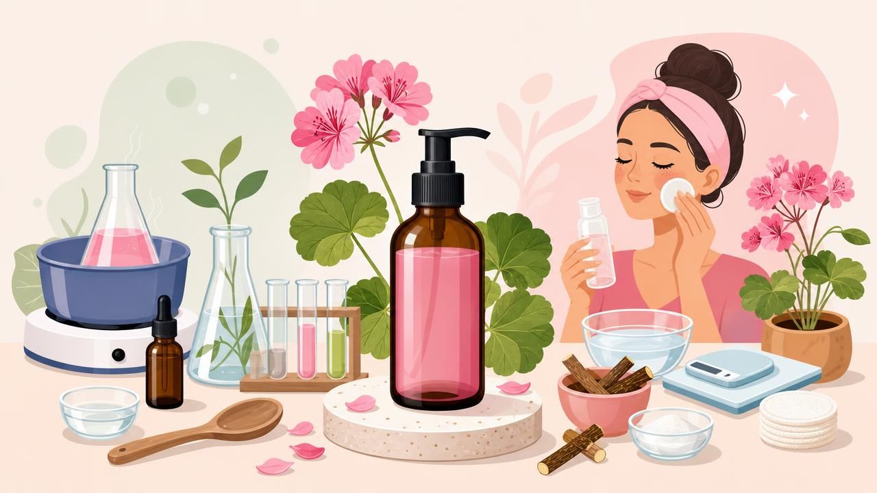 Première image de la recette Lotion Visage Unifiante au Géranium Rosat, Niacinamide et Réglisse