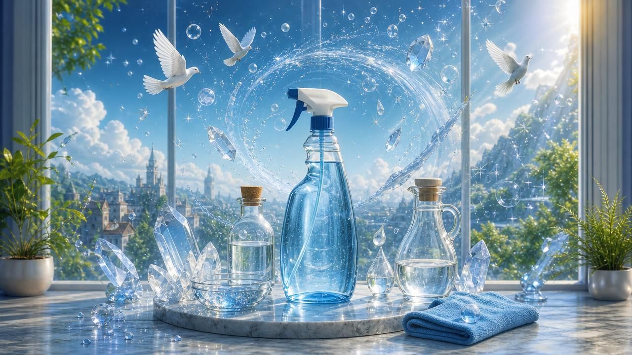 Première image de la recette Brume de Quartz : Nettoyant Vitre Maison Anti-Traces à l’Alcool Ménager