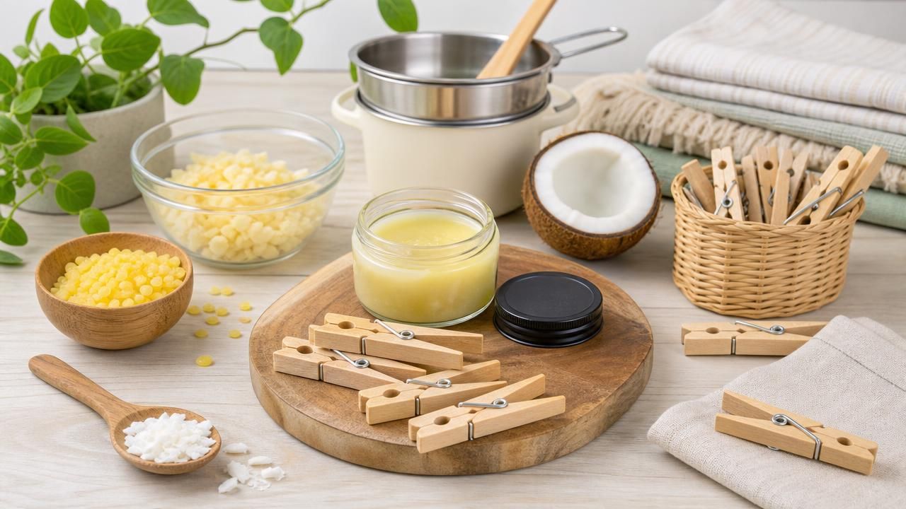 Première image de la recette Cire protectrice maison pour pinces à linge en bois