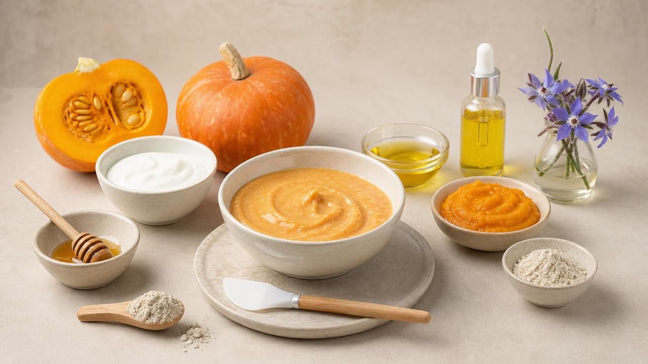 Première image de la recette Masque Visage Réconfortant au Potiron, Yaourt d’Avoine et Huile de Bourrache
