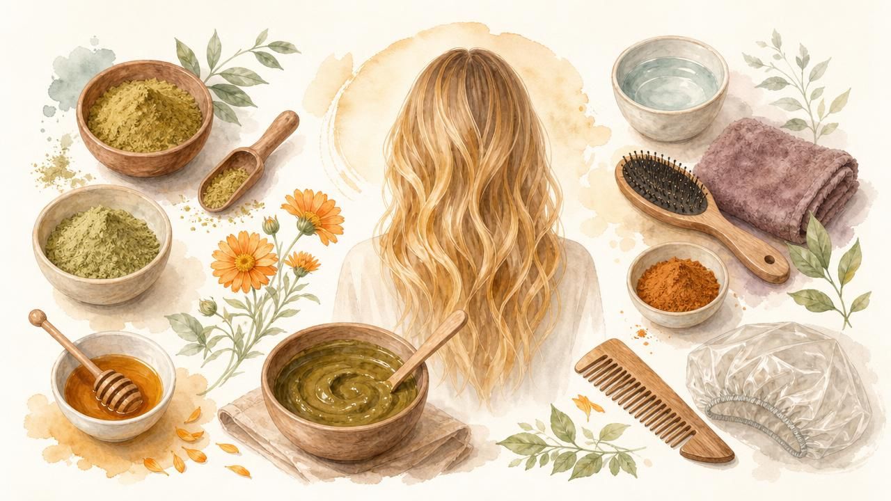 Première image de la recette Coloration végétale blond miel à la cassia et au calendula