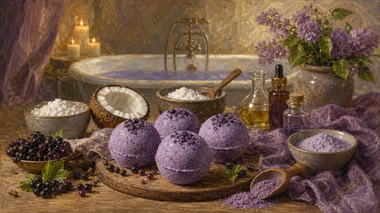Première image de la recette Bombe de Bain Améthyste au Cassis et Lait de Coco