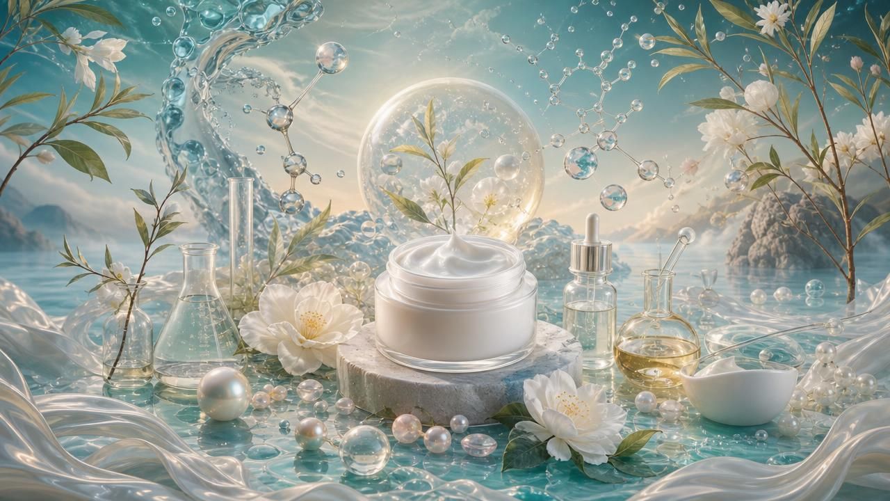 Première image de la recette Crème Hydratante Visage DIY « Perle de Thé Blanc & Acide Hyaluronique »