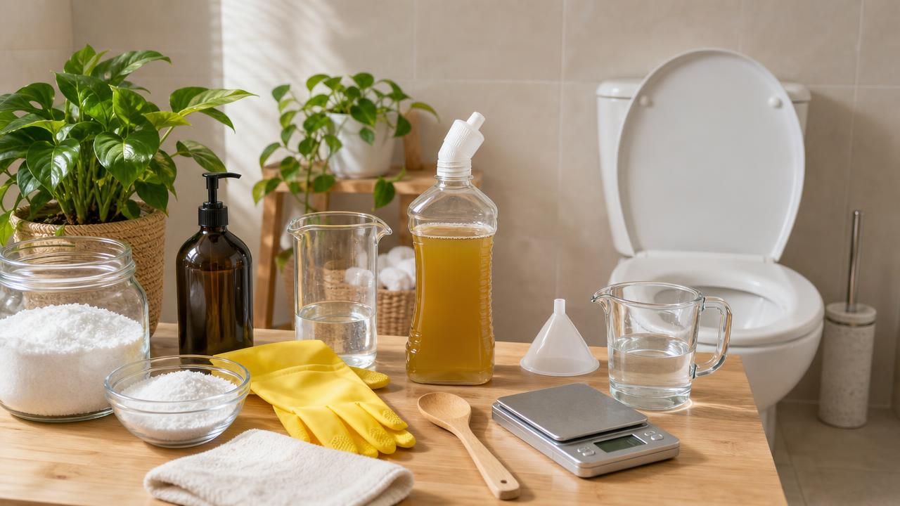 Première image de la recette Nettoyant WC Alcalin au Savon Noir et Citrate : la Formule Anti-Traces Maison