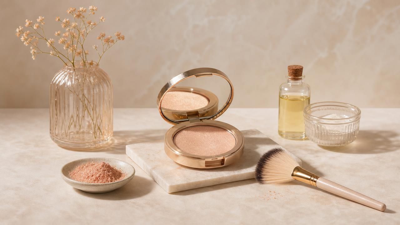 Première image de la recette Highlighter Poudre Pressée « Satin Abricot » DIY : un Glow Chaud et Naturel