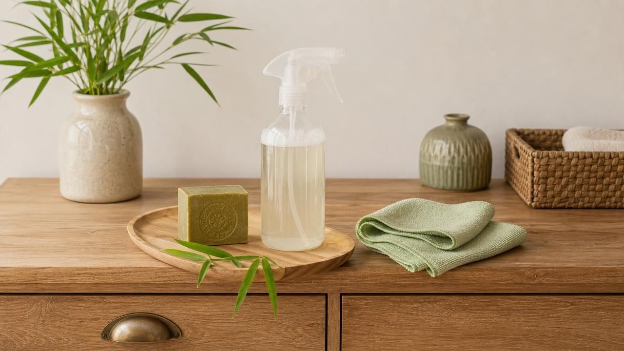 Première image de la recette Brume Sève Claire : Nettoyant Meuble Maison au Savon d’Alep et Hydrolat de Bambou