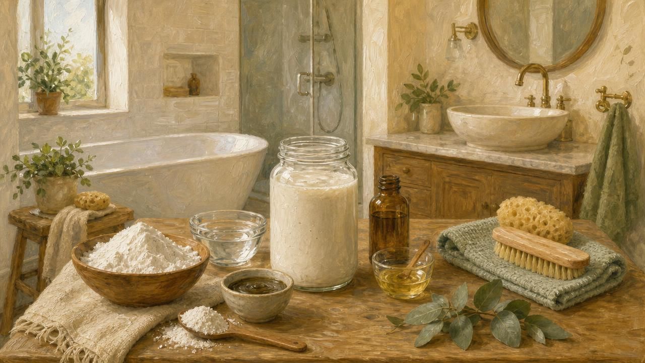 Première image de la recette Lait Nettoyant Velours au Blanc de Meudon : le soin maison pour une salle de bain lumineuse