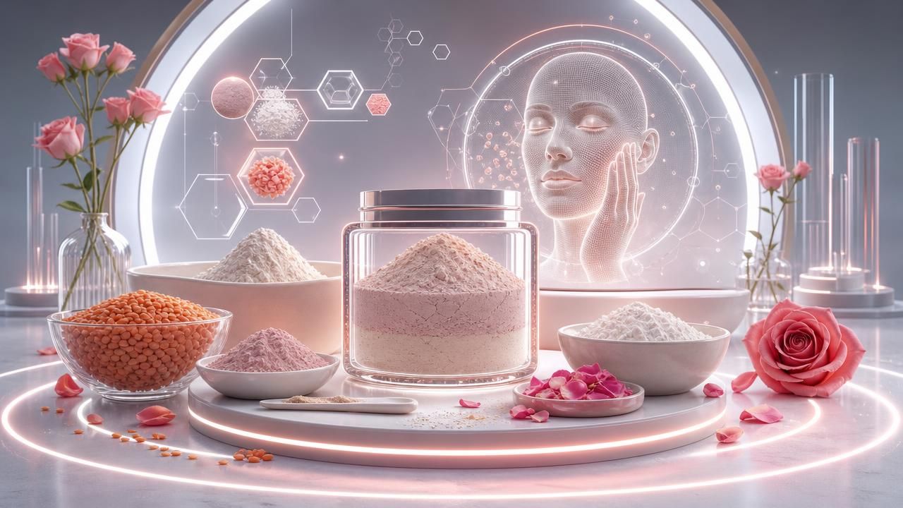 Poudre Nettoyante Exfoliante Visage DIY aux Lentilles Corail, Argile Blanche et Rose, photo 1