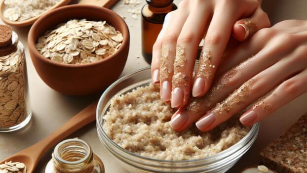 Image recette Exfoliant Doux pour les Mains a l'Avoine et Huile d'Argan