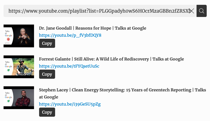 See the list of Video share URLs and their titles