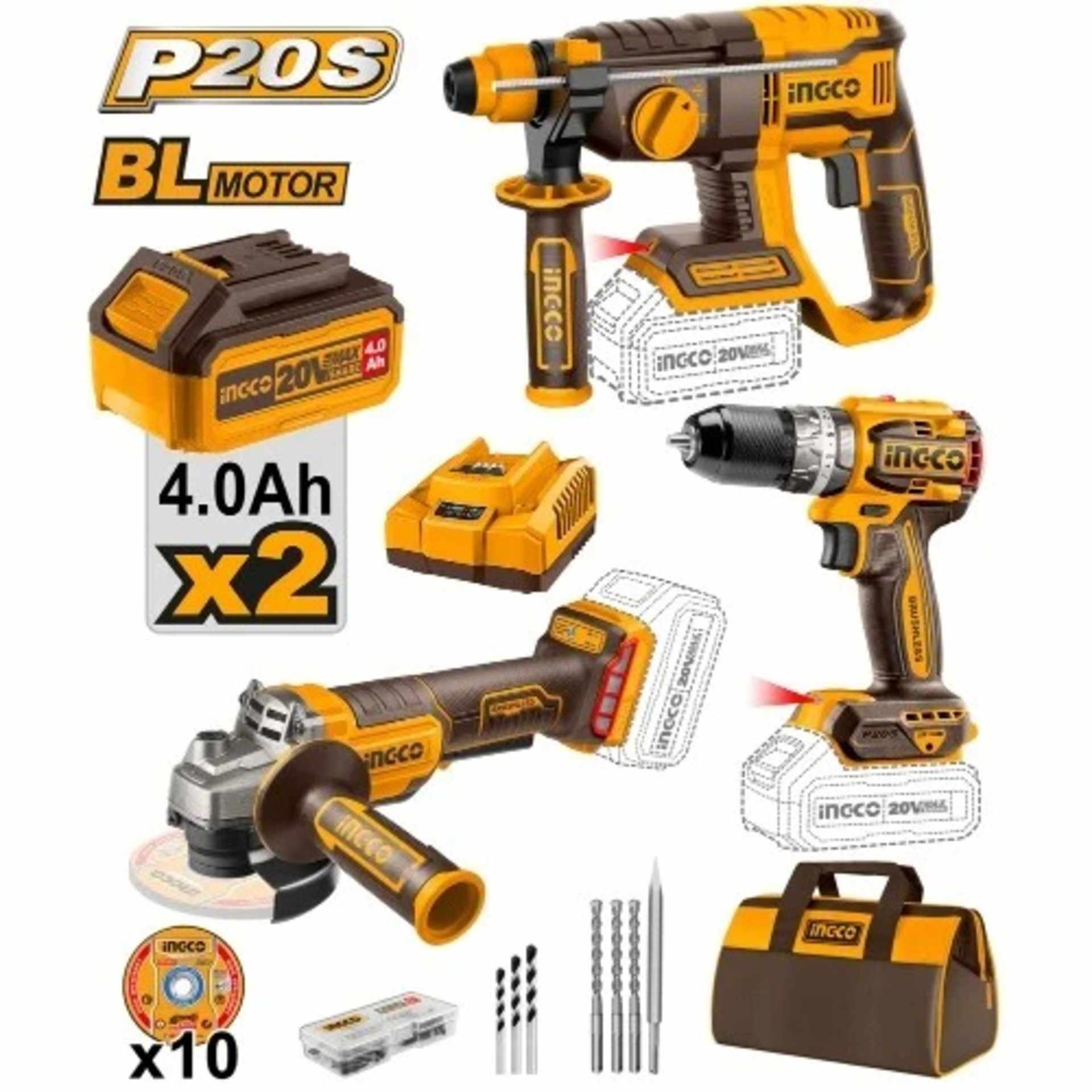 Ingco 3 in 1 cordless power tool kit.