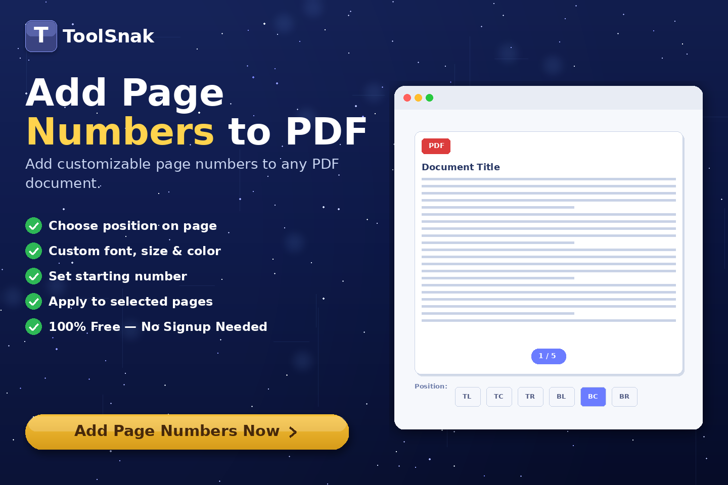 Adicionar números de página ao PDF | Tool snak