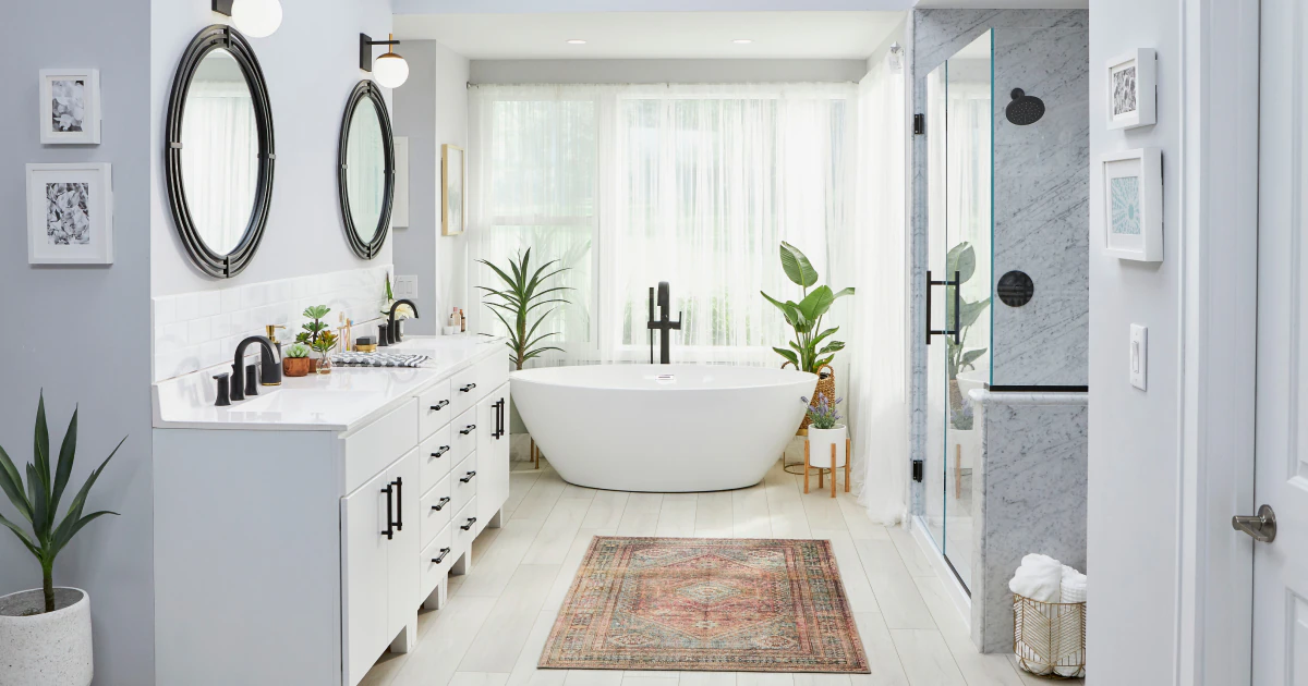 High-end bathroom remodel with walk-in shower and modern finishes