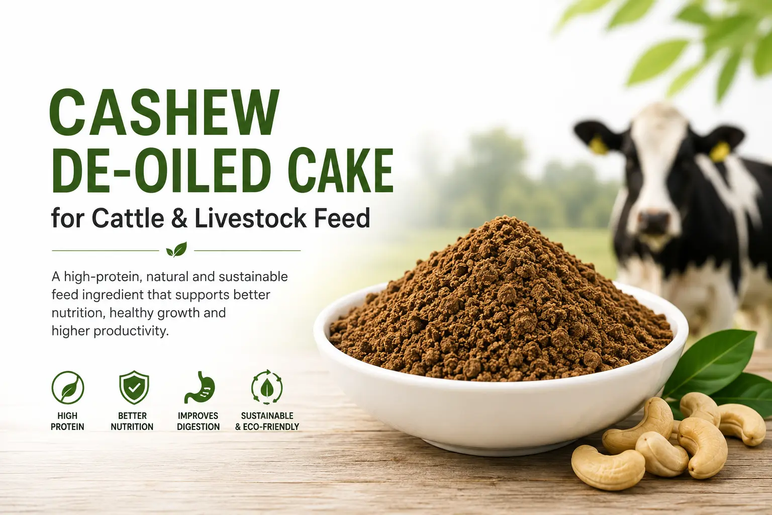 Cashew De-Oiled Cake for cattle and livestock feed.
