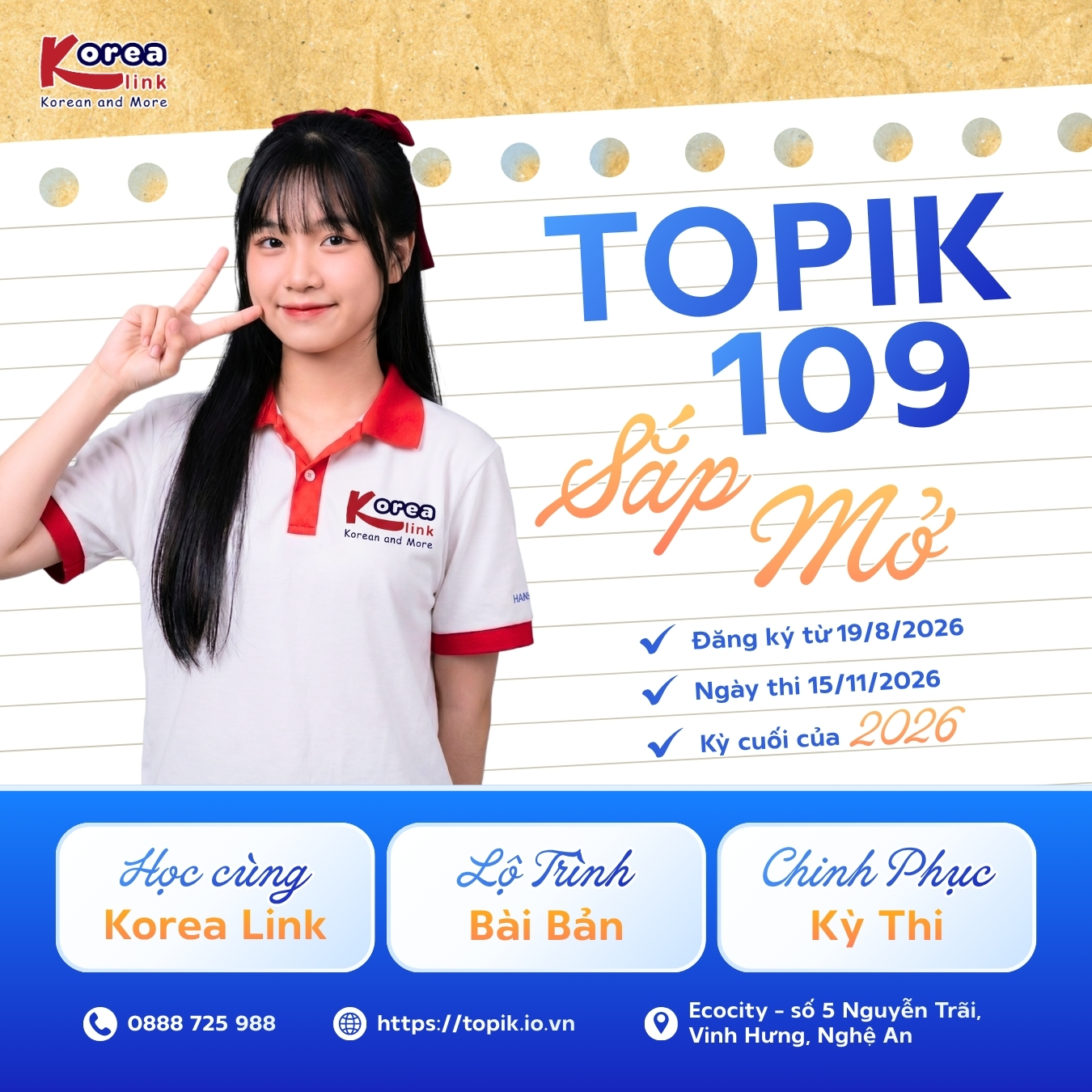 Lịch đăng ký thi TOPIK 109 tại Việt Nam