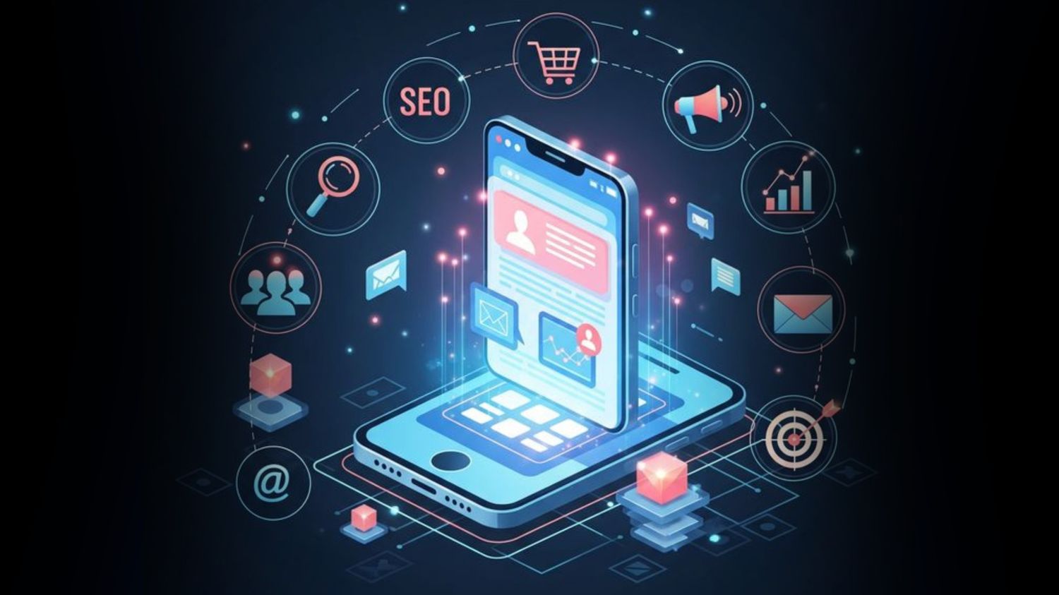 Business using digital technology, websites, and mobile apps to connect with global customers and expand international reach.