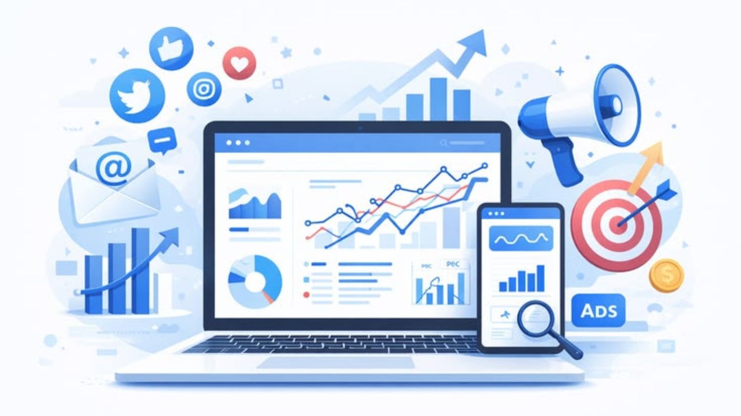 Business website and digital platforms connecting customers globally through online presence, SEO, and digital marketing tools.