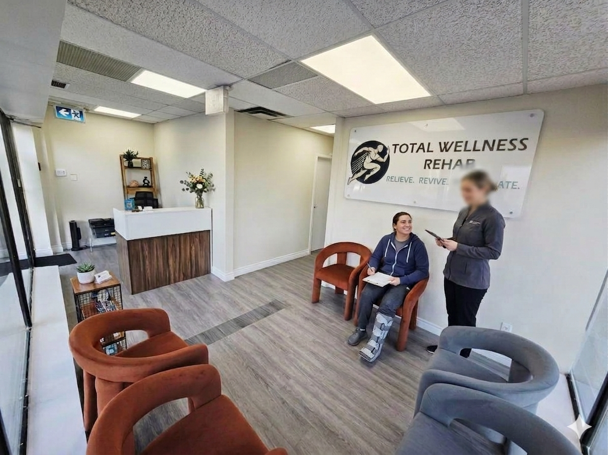 Patient discussing physiotherapy treatment plan and cost at a Brampton clinic