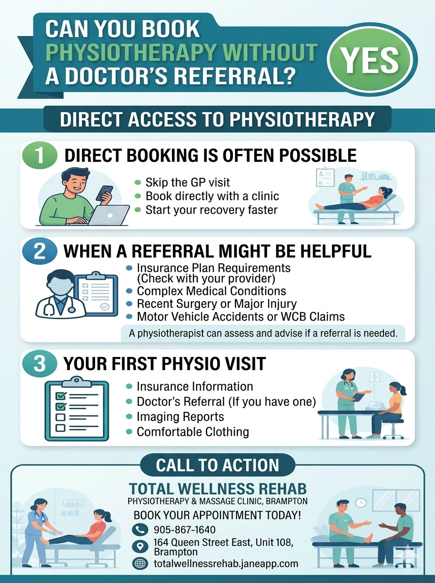 Patient booking a physiotherapy appointment in Brampton without a referral