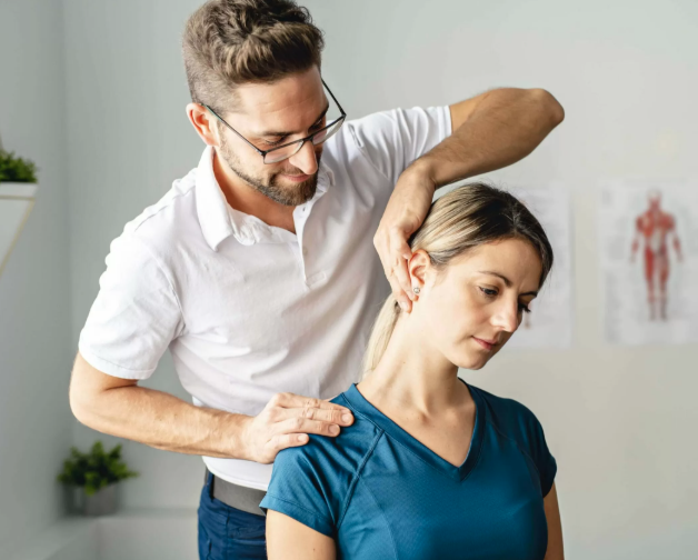 Patient doing physiotherapy exercises with guidance from a physiotherapist in Brampton