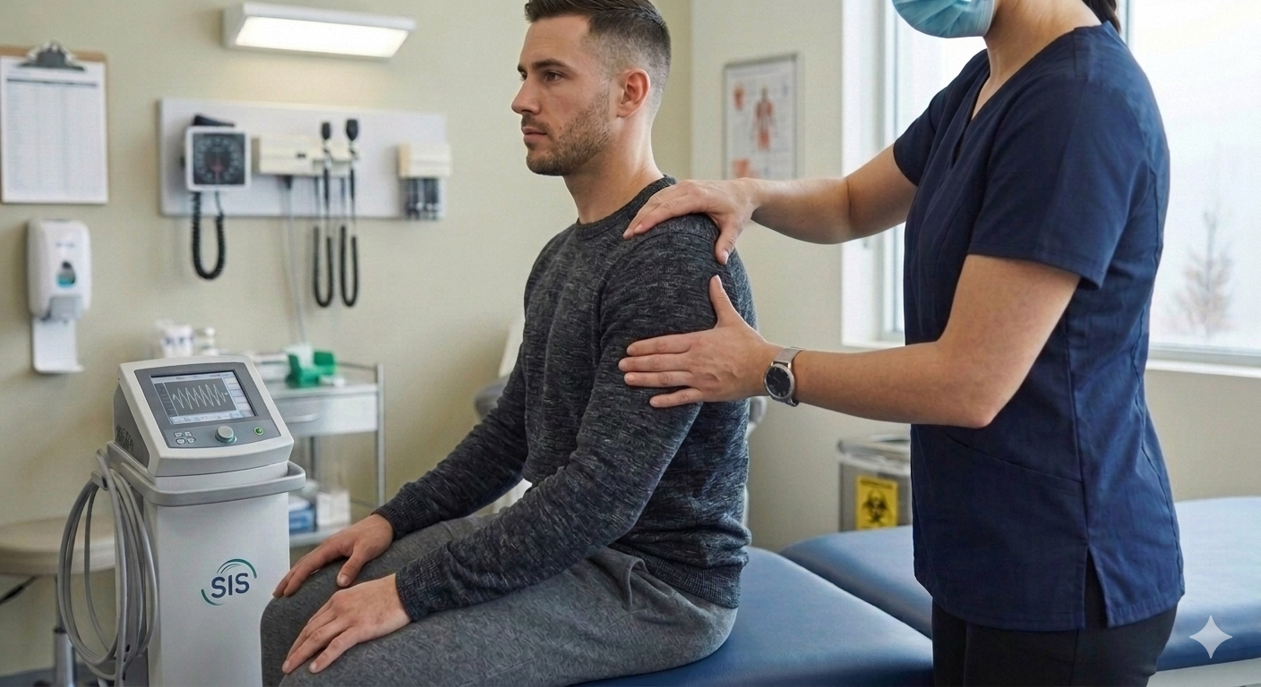 Physiotherapist helping a patient with chronic pain management in Brampton