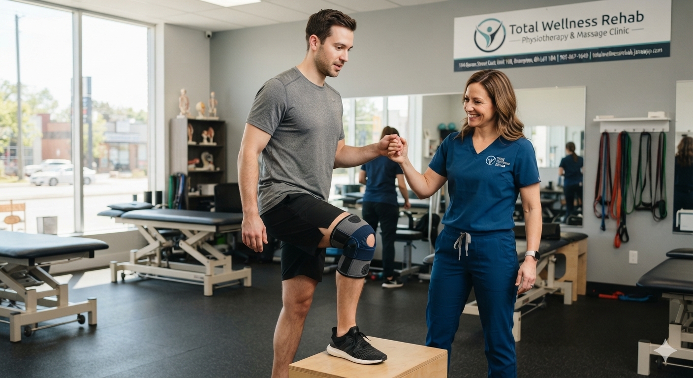 Physiotherapist assessing a recent injury in Brampton