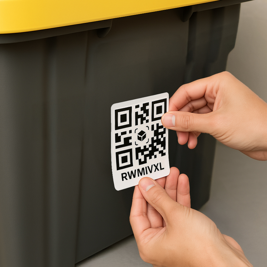 Apply durable QR stickers to totes