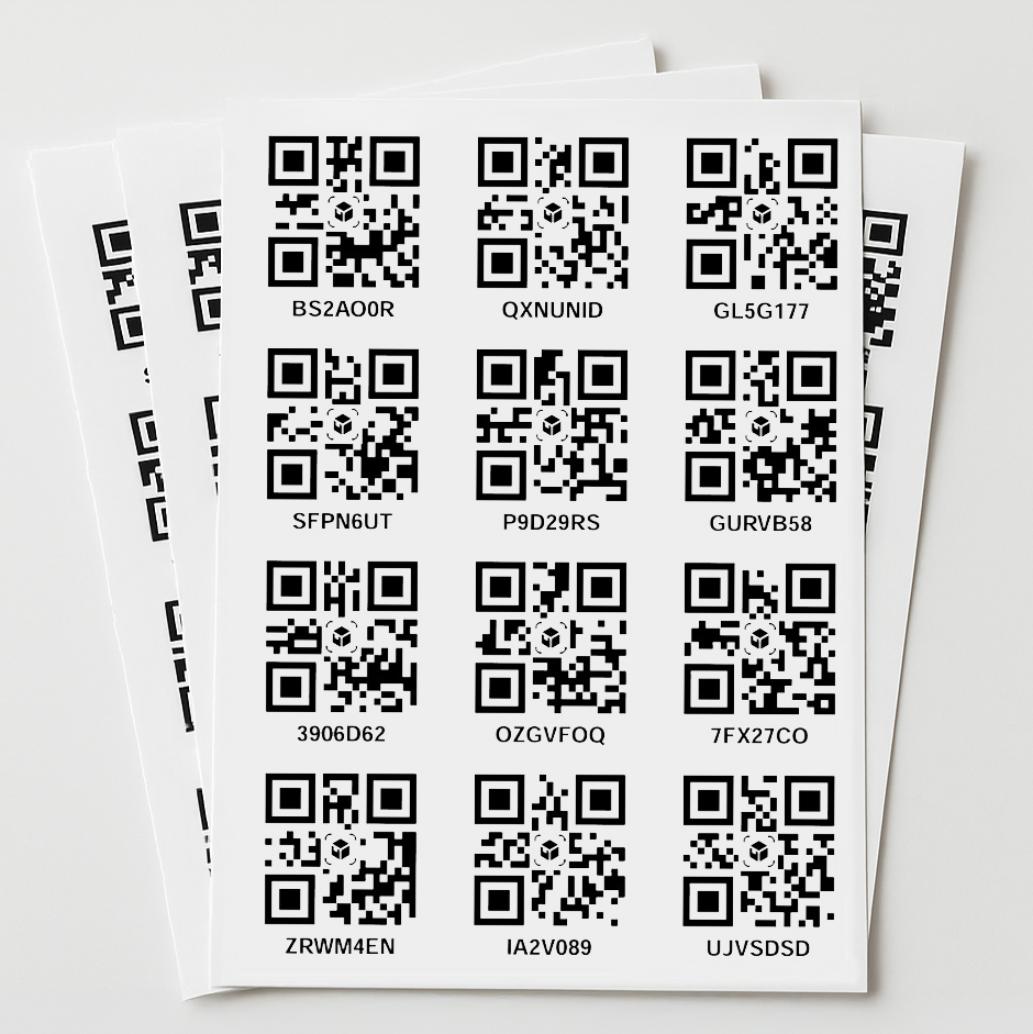 Sheets of physical QR code stickers