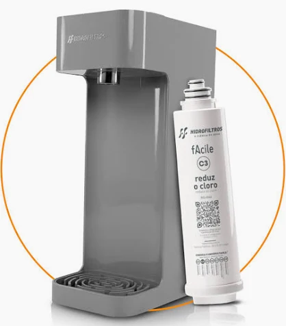 Hidrofiltros - Purificador de Água Facile com Refil C3 Elimina Cloro, Odores e Sabores Cor Cinza Hidrofiltros