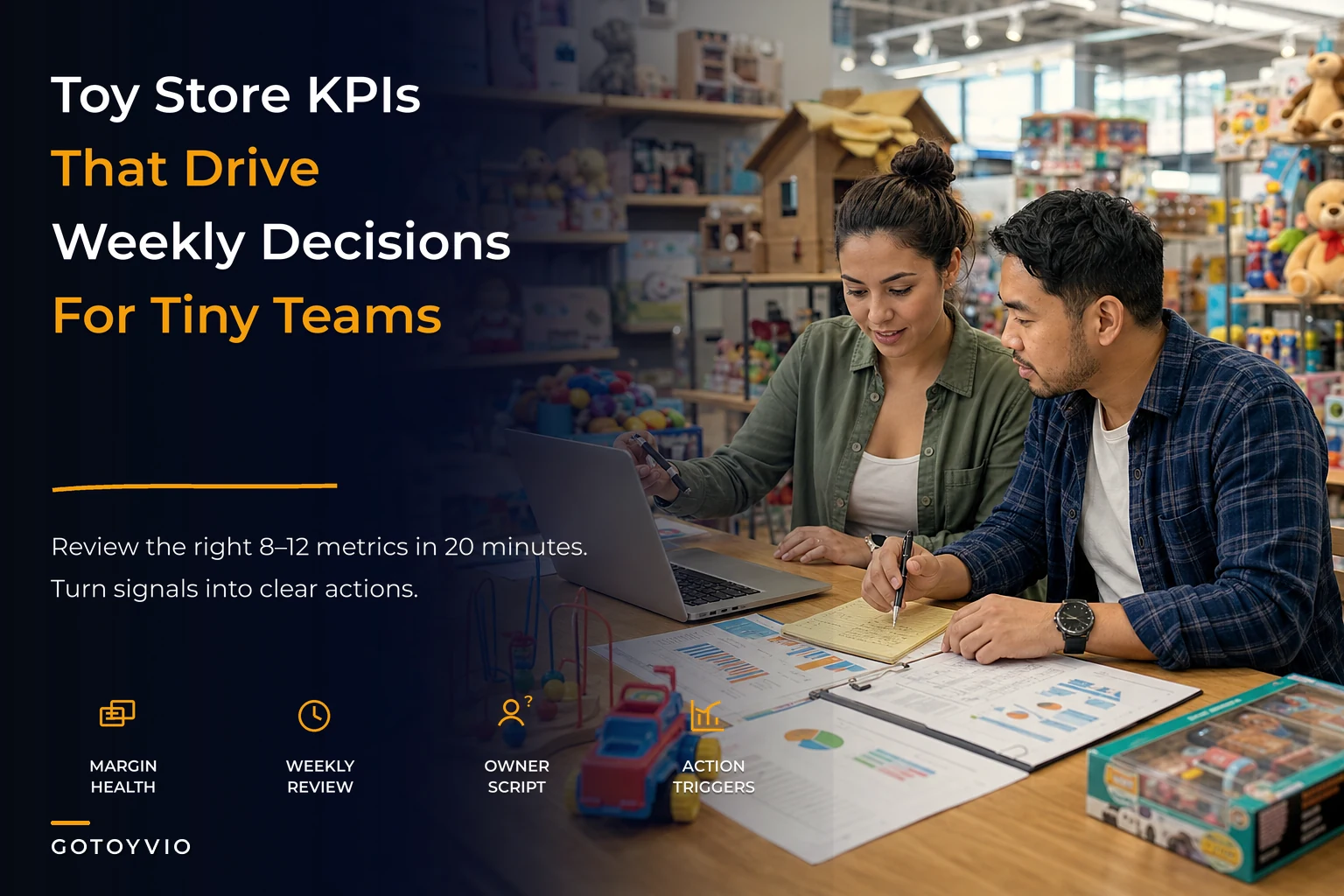Toy-store KPI taxonomy and weekly review cadence for tiny teams