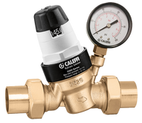 Pressure reducing valve 1c w/double unions, w/adjustable dial and pressure gauge (Caleffi)