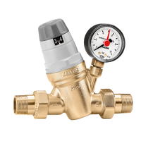 Pressure reducing valve 3/4ip w/double unions, w/adjustable dial and pressure gauge (Caleffi)