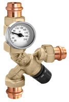 Mixing valve, press, angle, w/temperature gauge, 3/4