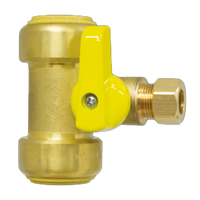T-valve, 3/4 push on run, 1/4 comp on valve