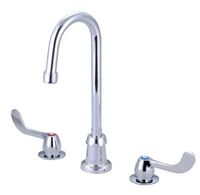 Kitchen faucet two wrist blade handles concealed deck mount gooseneck with 4-3/32 reach