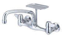 Wall mount sink faucet, 8 tube spout, 7 7/8 - 8 1/8 centers w/brass soap dish