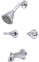 Tub/Shower, two lever handles, showerhead, arm and flange, ceramic stems, 1/2ip/c diverter spout (Central Brass)