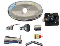 Pressure balance tub/shower valve, lever handle, w/intergral stops, w/remodel plate