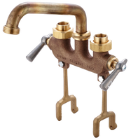 Laundry faucet rough brass, clamp on legs, 6 cast brass spout, ceramic cartridges, 1/2ip/c unions