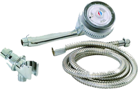 Personal shower kit, 3 way pulsating adjustable head, 59 hose, and bracket for mounting on the shower arm. Chrome