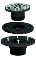 Shower drain w/clamping ring and adjustable ips strainer, fits over 2 and inside 3 ABS pipe