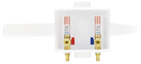 Washing machine box, dual drain outlet, 1/2 expansion pex connection, 3/4mht  outlet, w/hammer arrestors, white