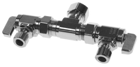 Ball valve supply stop dual handle/dual outlet 5/8nom x 3/8comp x 3/8comp Dahl