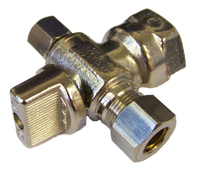 Ball valve supply stop dual outlet 1/2fip x 3/8comp x 3/8comp TPC