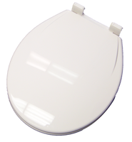 Toilet seat, round, closed front w/beveled lid, plastic, QuicKleen hinges, white, EZ Close