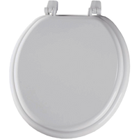 Toilet seat, round, closed front w/lid, wood, QuicKleen hinges, white, EZ Close