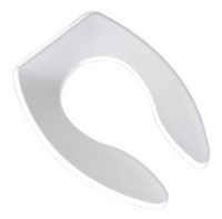 Toilet seat, elongated, open front, no lid, plastic, white, w/stainless steel check hinges, heavy duty