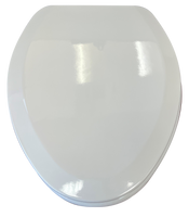 Toilet seat, elongated, closed front w/lid, wood, white, w/metal hinges